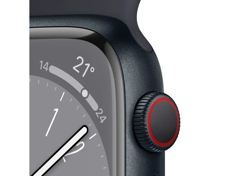Apple Watch Series 8 (GPS   Cellular) - 45 mm - midnatsaluminium - smart ur med sportsbånd - fluoroelastomer - midnat - båndstørrelse: Almindelig - 32 GB - Wi-Fi, LTE, Bluetooth, UWB - 4G - 38.8 g