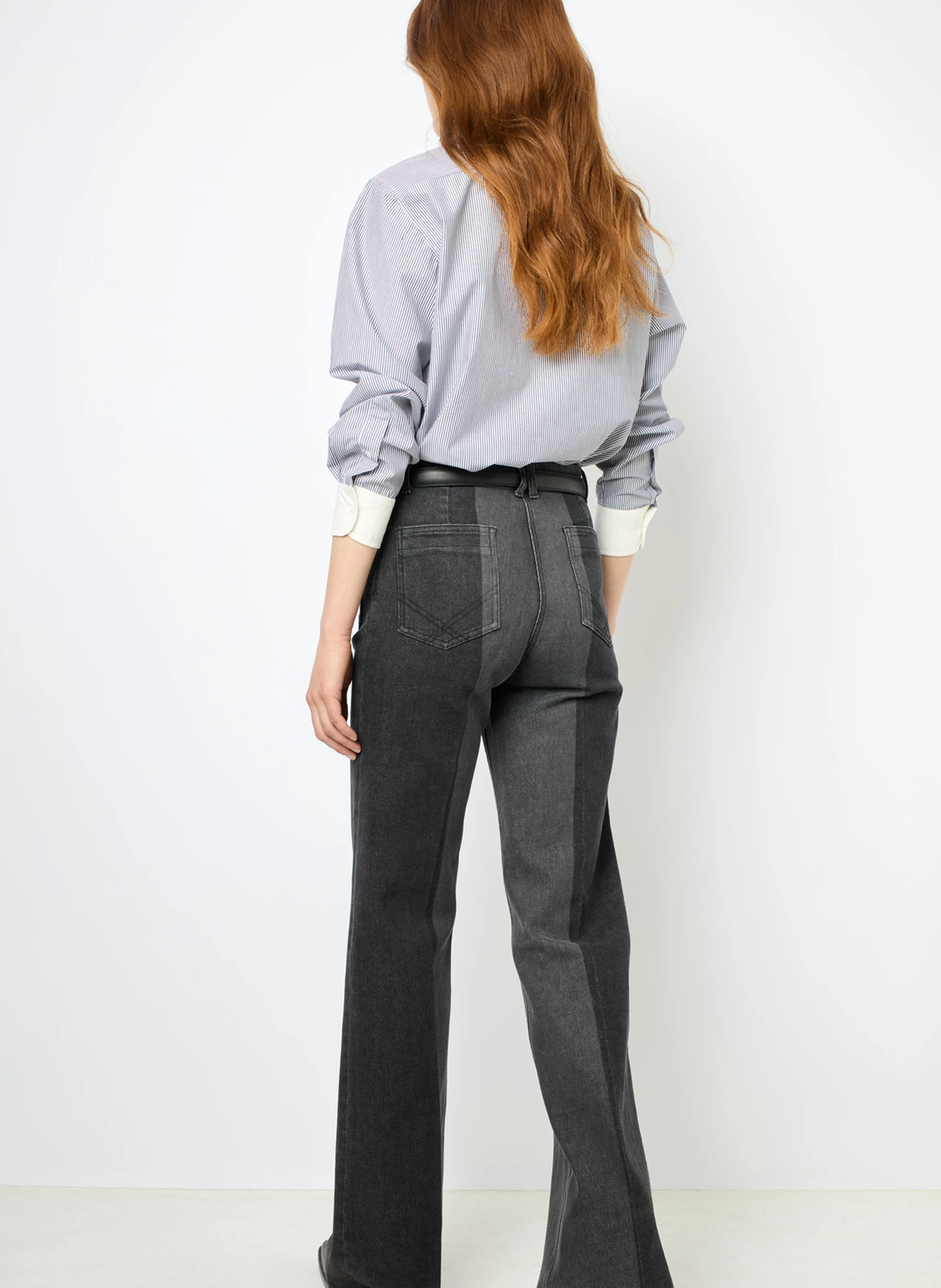 ANNA - Jean flare taille haute en coton mélangé | Gris
