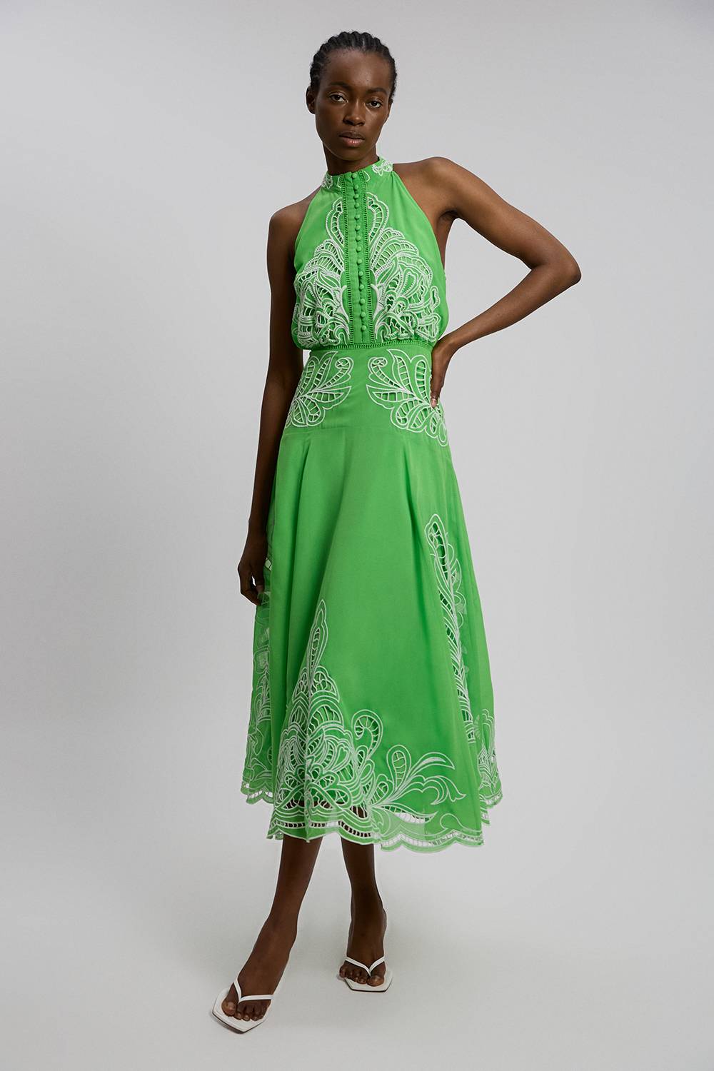 KarenMillen Robe Midi Tissée En Georgette Avec Découpes Ajourées Et Col Licou
