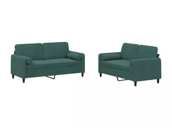 Ensemble de canapés 2 pcs avec coussins vert foncé velours