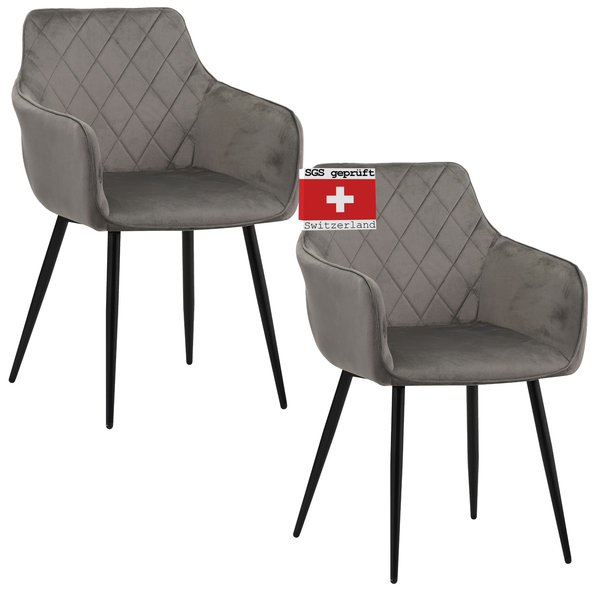 ALBATROS Esszimmerstühle 2er Set SALO, Grau - Modern und Stilvoll, bequemer Polsterstuhl - Eleganter Küchenstuhl, Stuhl Esszimmer oder Esstisch Stuhl im Retro-Look