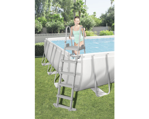 Opbouwzwembadset Bestway Power Steel™ rechthoekig 732x366x132 cm incl. zandfiltersysteem, ladder & afdekking grijs