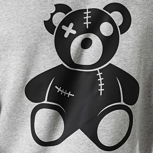 Sweat Capuche Nounours Gris Chiné Noir