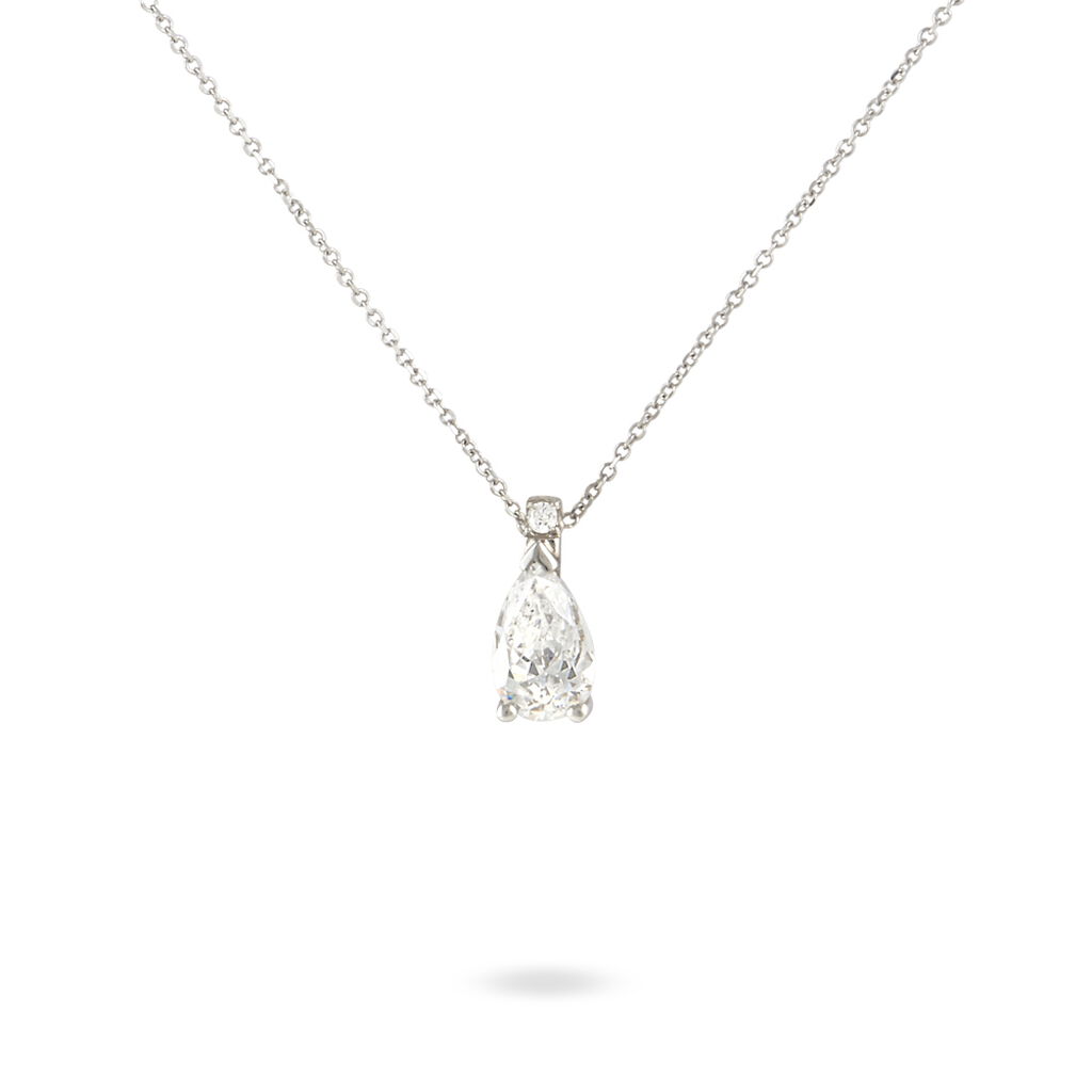 Collier Enis Or Blanc Oxyde De Zirconium Et Olivine