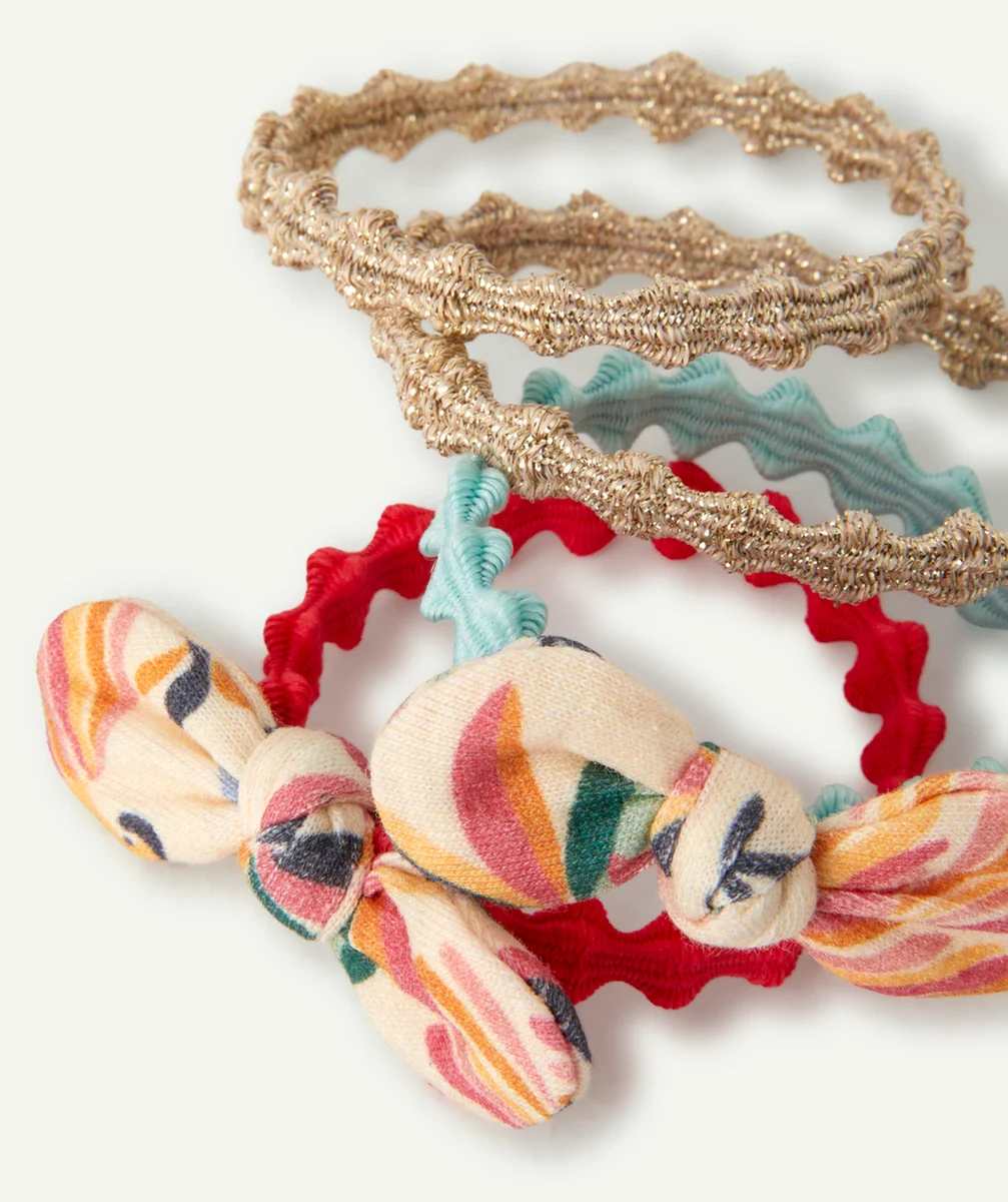 LOT DE 4 ÉLASTIQUES BÉBÉ FILLE COULEUR ARGENTÉE ET AVEC NOEUDS