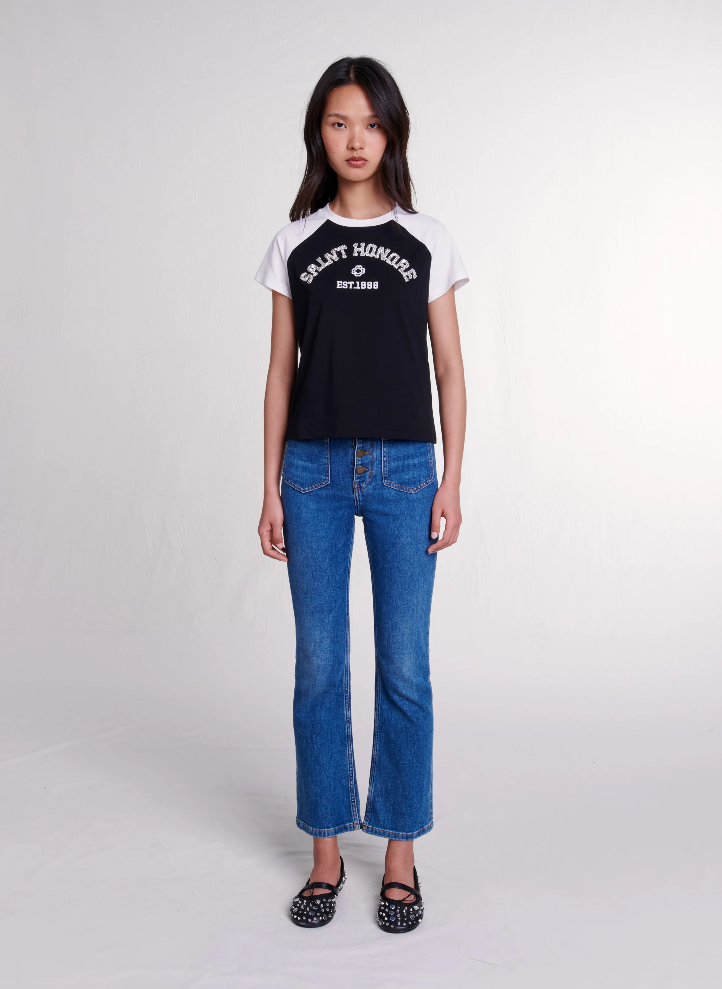 Tee-shirt droit col rond en coton | Noir