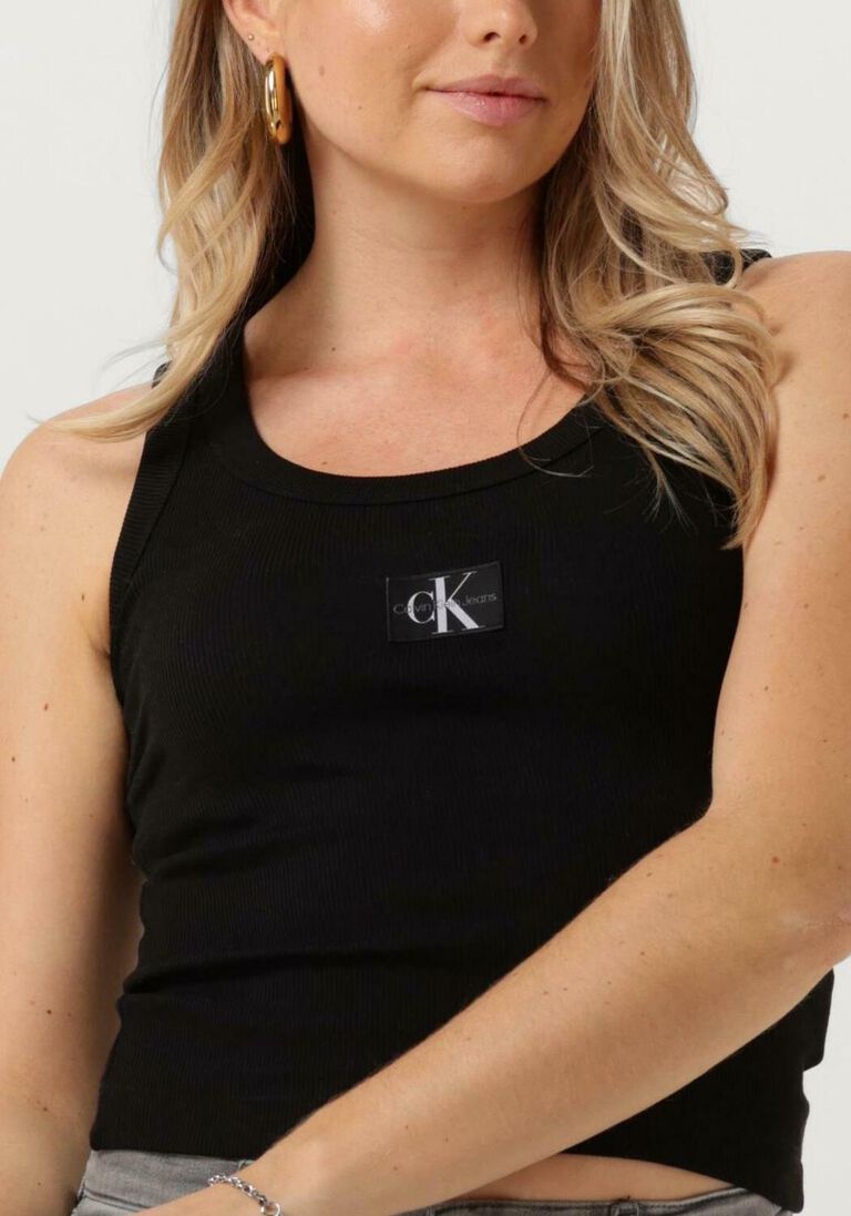 CALVIN KLEIN zwarte calvin klein top woven label rib tank top