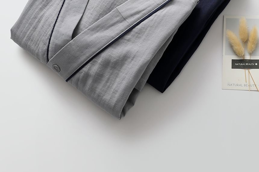 Finlies - Pyjamaset: Lange mouwen V-hals contrasterende wikkeltop + elastische tailleband effen broek