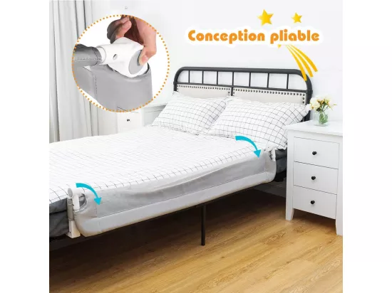 Barrière de Lit Pliable pour Bébé/Enfant Barre de Lit Rabattable avec Mousse Souple, Trous Pré-Percés Barrière de Protection Bébé Chambre à Coucher (Gris, 150 x 42 CM)