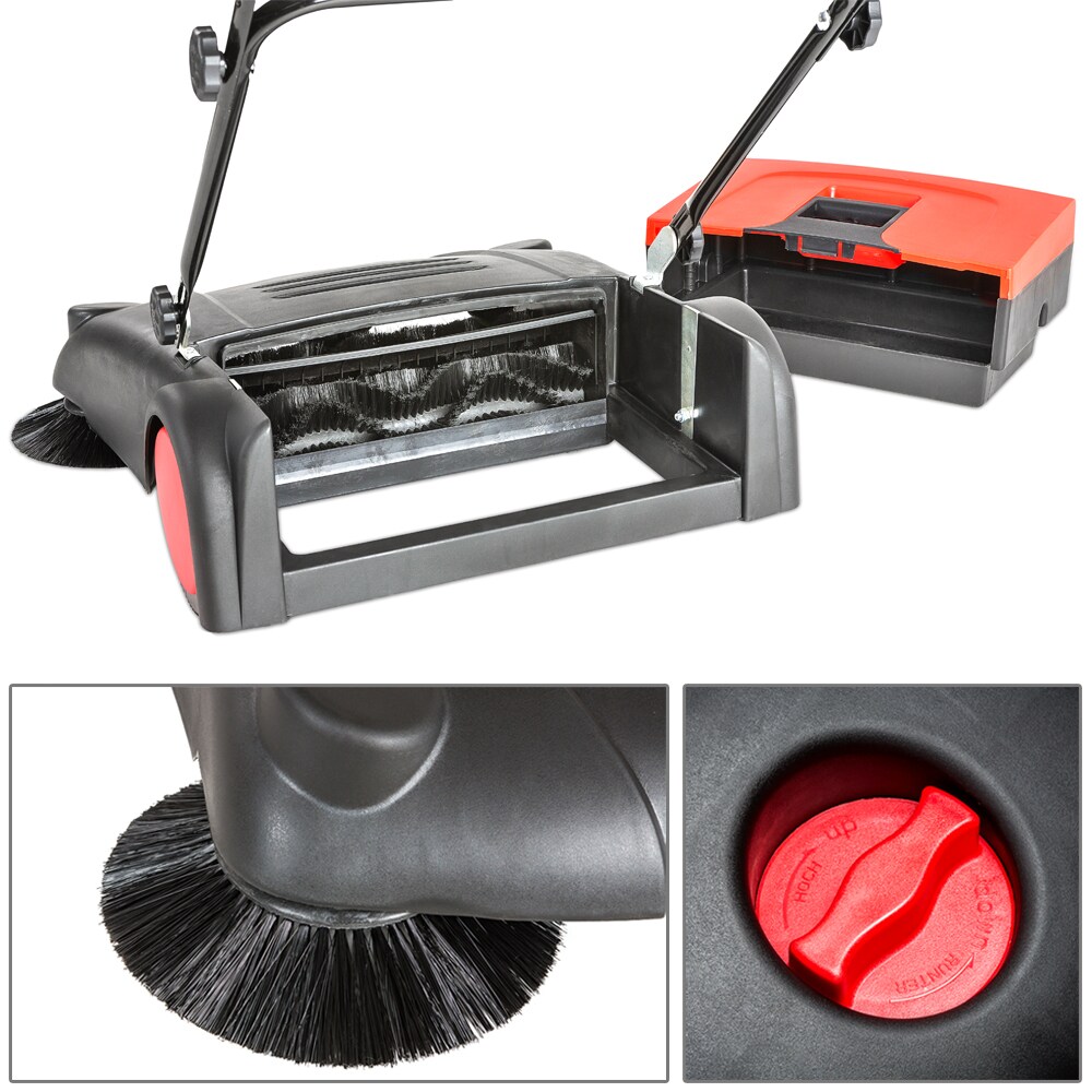 tectake® Handkehrmaschine, mit 2 Hauptkehrwalzen und 2 Seitenbesen, Kehrbreite 70 cm, inklusive Lenkrolle