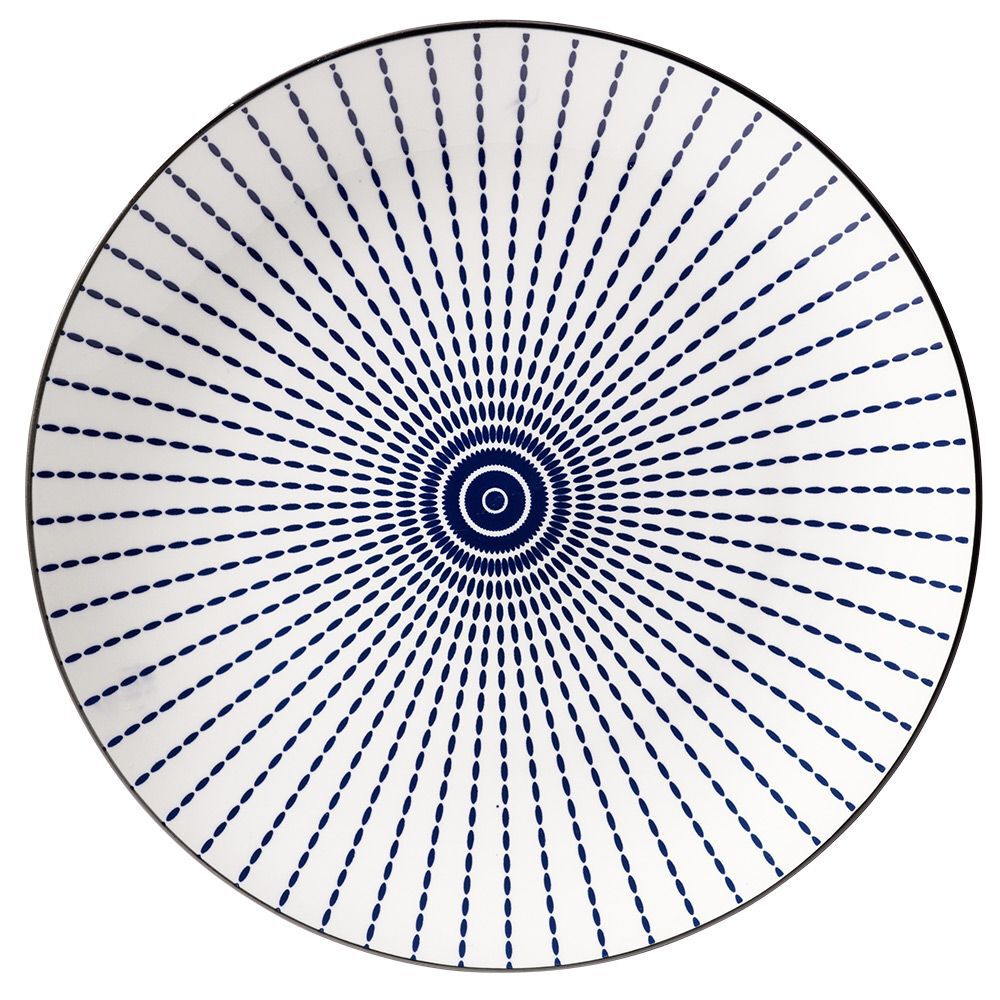Assiette plate style japonais porcelaine bleu blanc