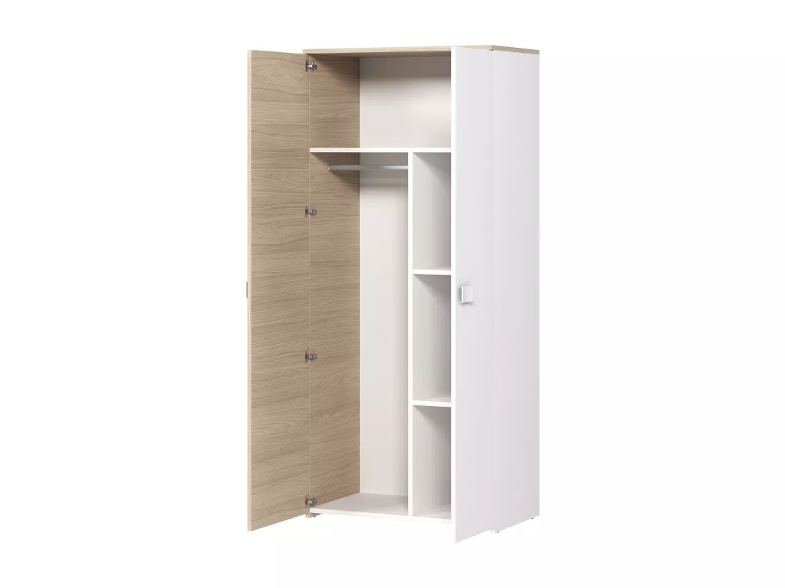 Armoire SONIA - 2 portes - L90cm - Coloris : Chêne et blanc