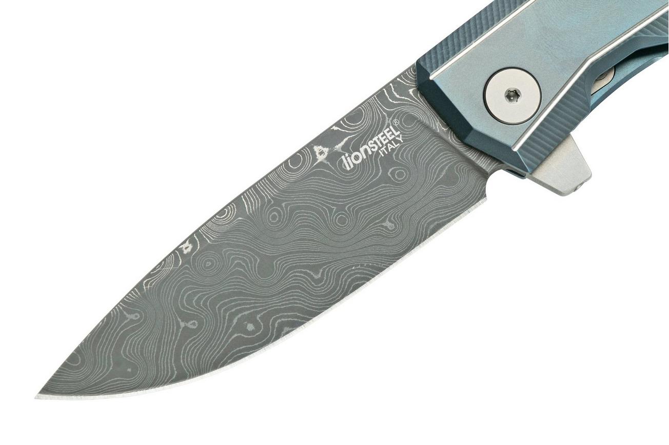 LionSteel Myto Damascus, Blue Titanium MT01D-BL zakmes, Molletta design