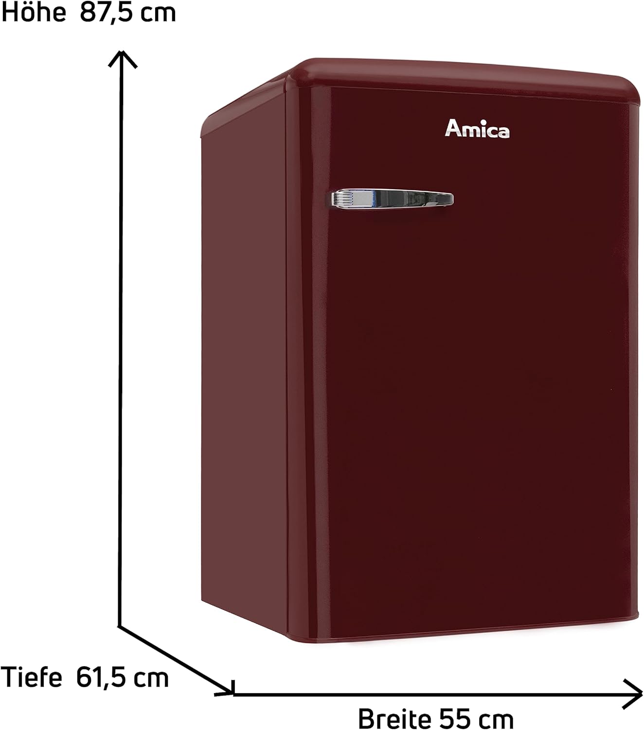 Amica KS 15611 R Retro Kühlschrank mit Gefrierfach / Wine Red (Weinrot) / 88cm (H) x 55cm (B) x 62cm (T) / Retro-Design