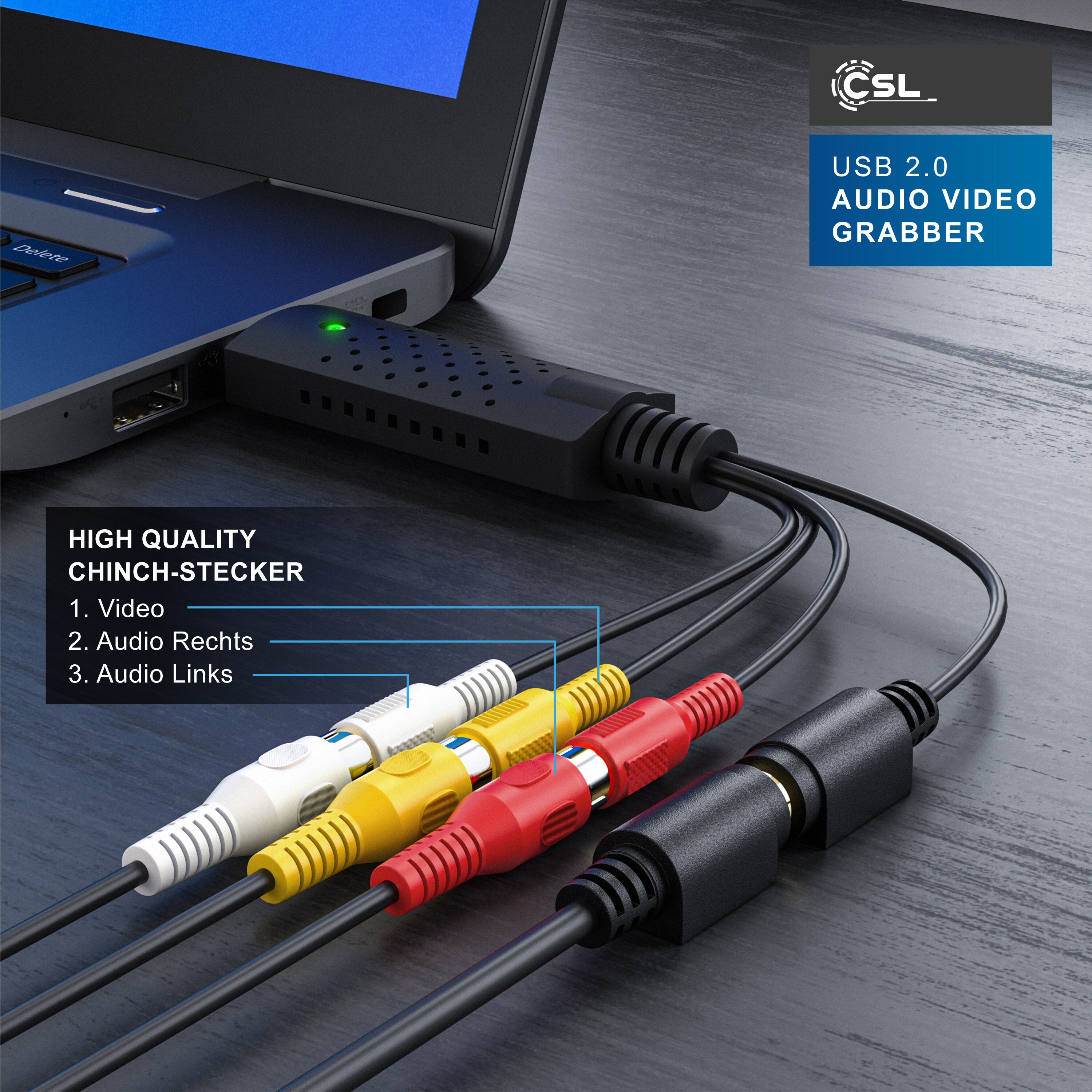 CSL Video Grabber USB Typ A, S-Video, Composite CVBS, Cinch zu USB 2.0 Typ A Stecker, USB Videograbber Audio Video Konverter, PAL NTSC, VHS zu DVD