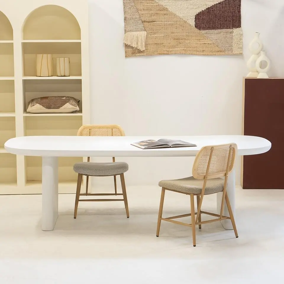 Eettafel Deens Ovaal 200cm - Wit Betonlook - Maya