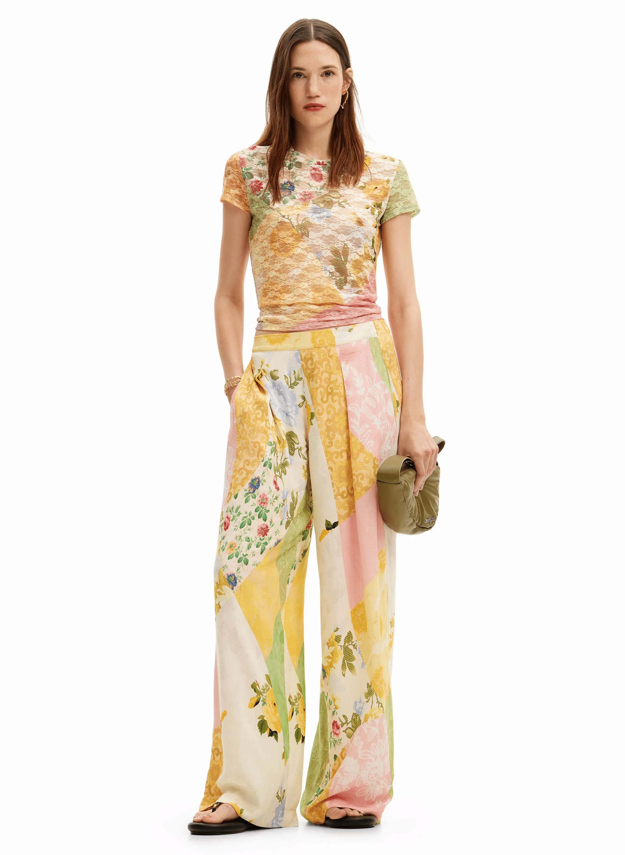 Pantalon palazzo à imprimé patchwork | Multicolore