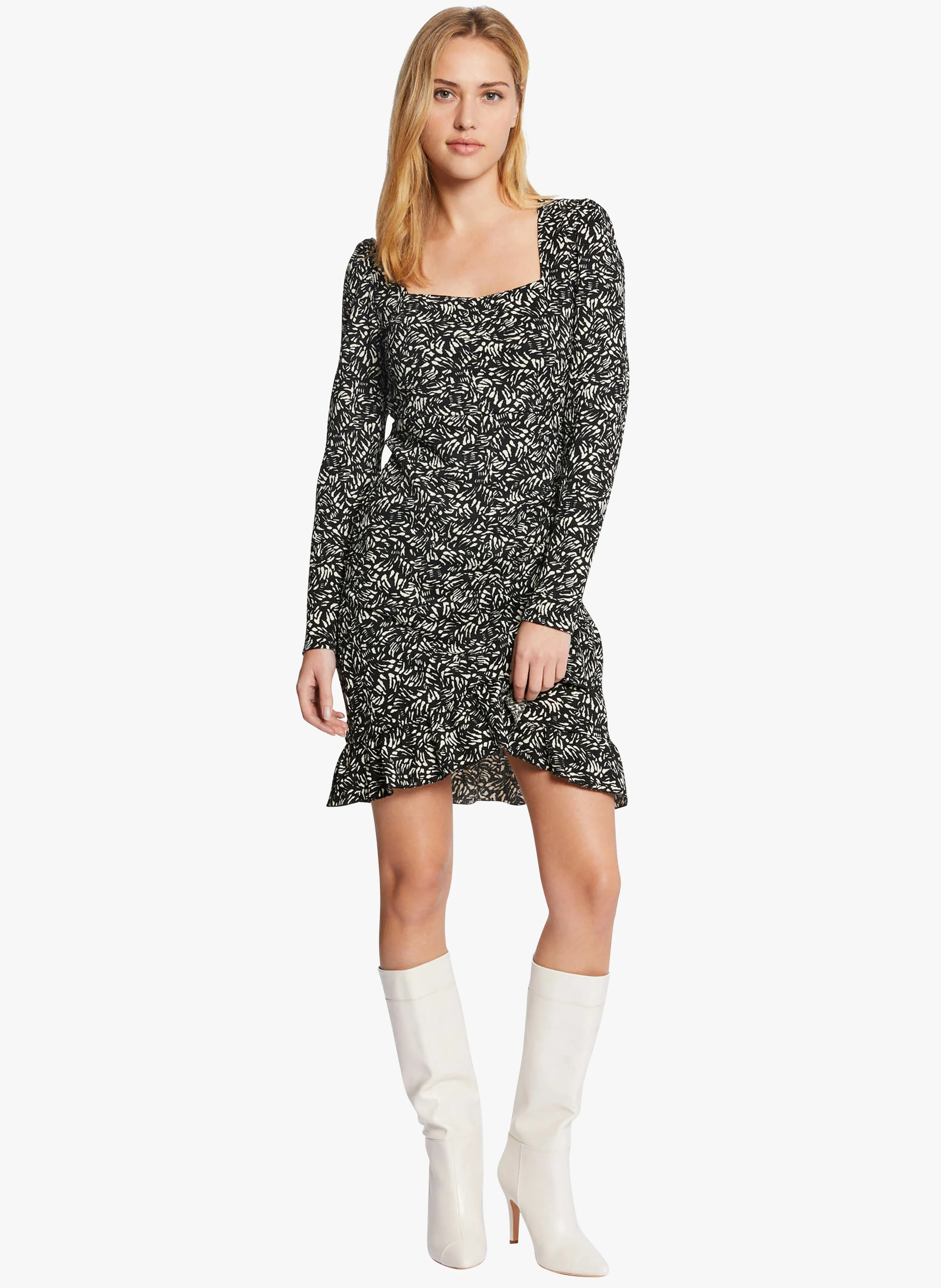 RPRINT - Robe courte à motif fantaisie | Noir