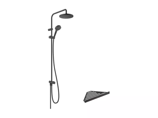 Colonne de douche ou bain douche sans mitigeur HANSGROHE Vernis Blend 200 noir mat + tablette AddStoris