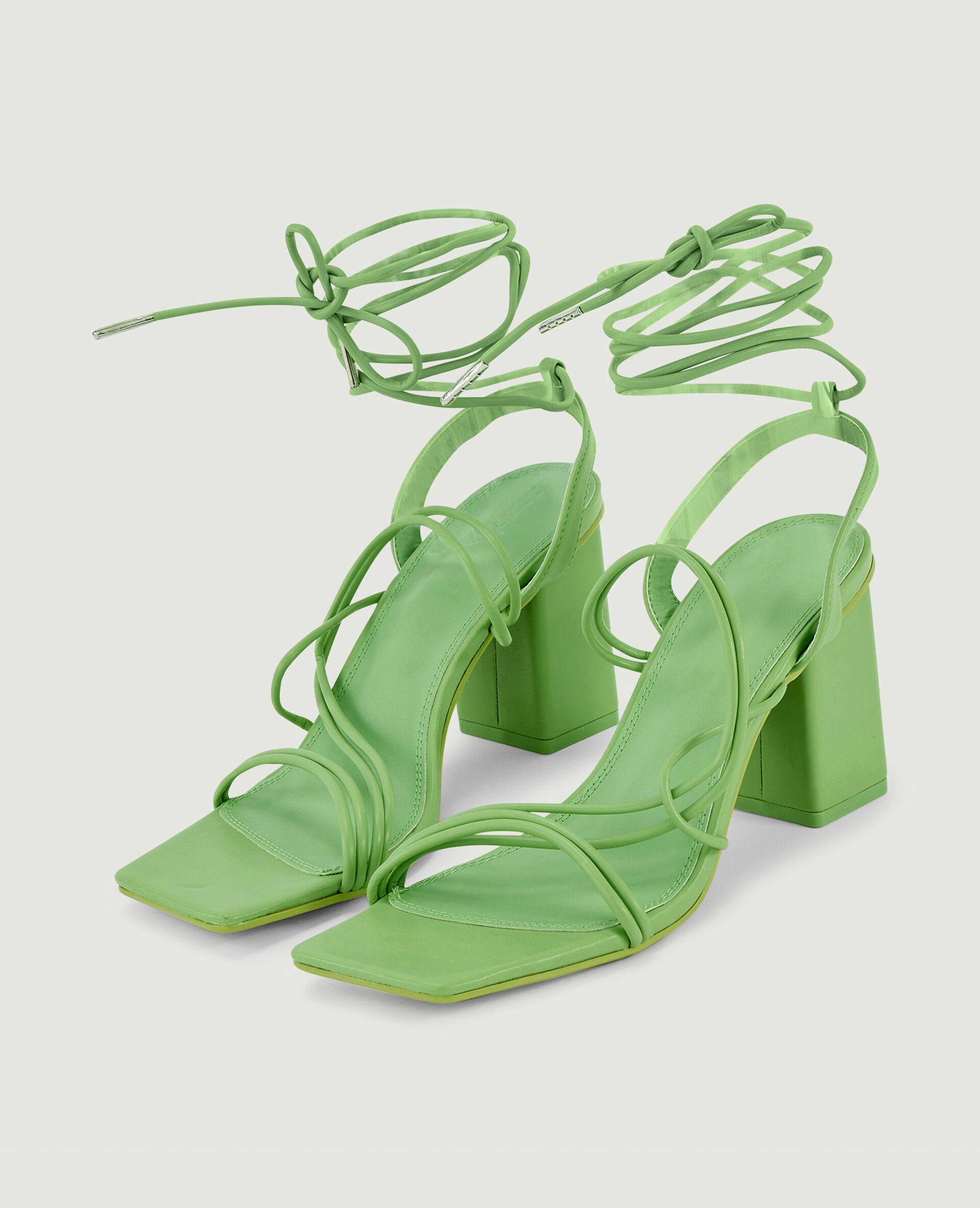 Sandales avec brides à nouer - Vert anis