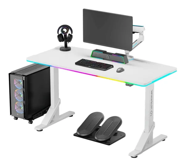 ULTRADESK IRON Hvidt spillebord, 132,5x60,5 cm, 71-81 cm, mekanisk justerbar højde