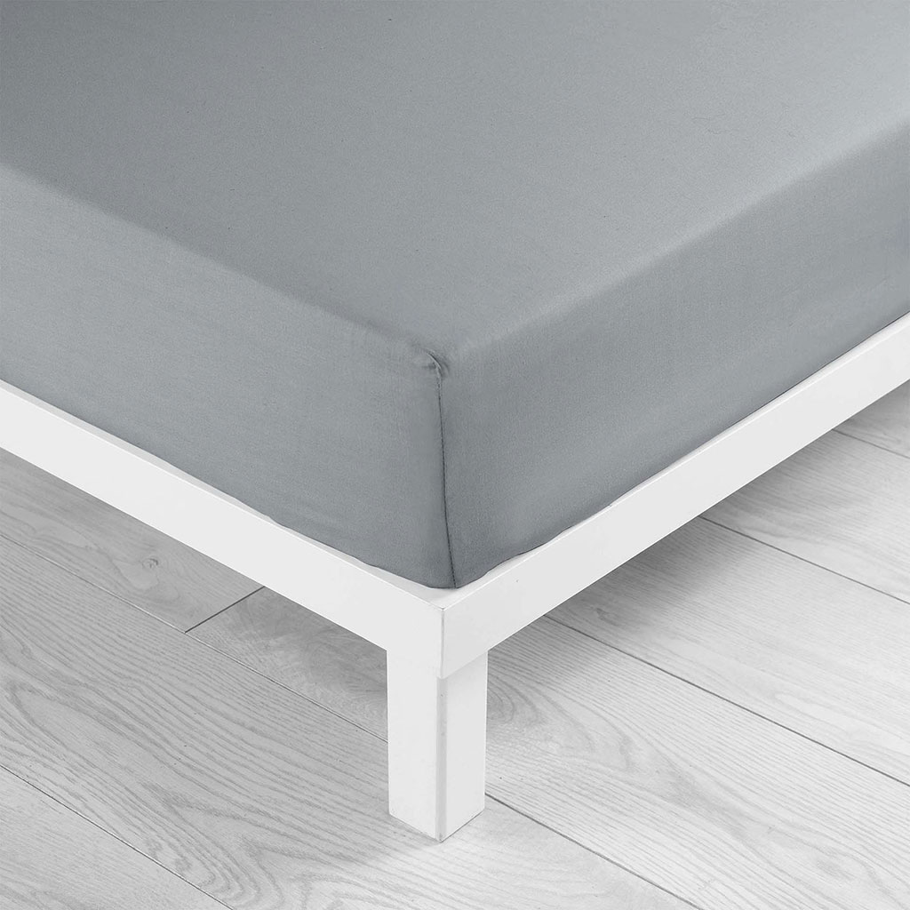Drap housse coton 57 fils gris perle 90x190cm