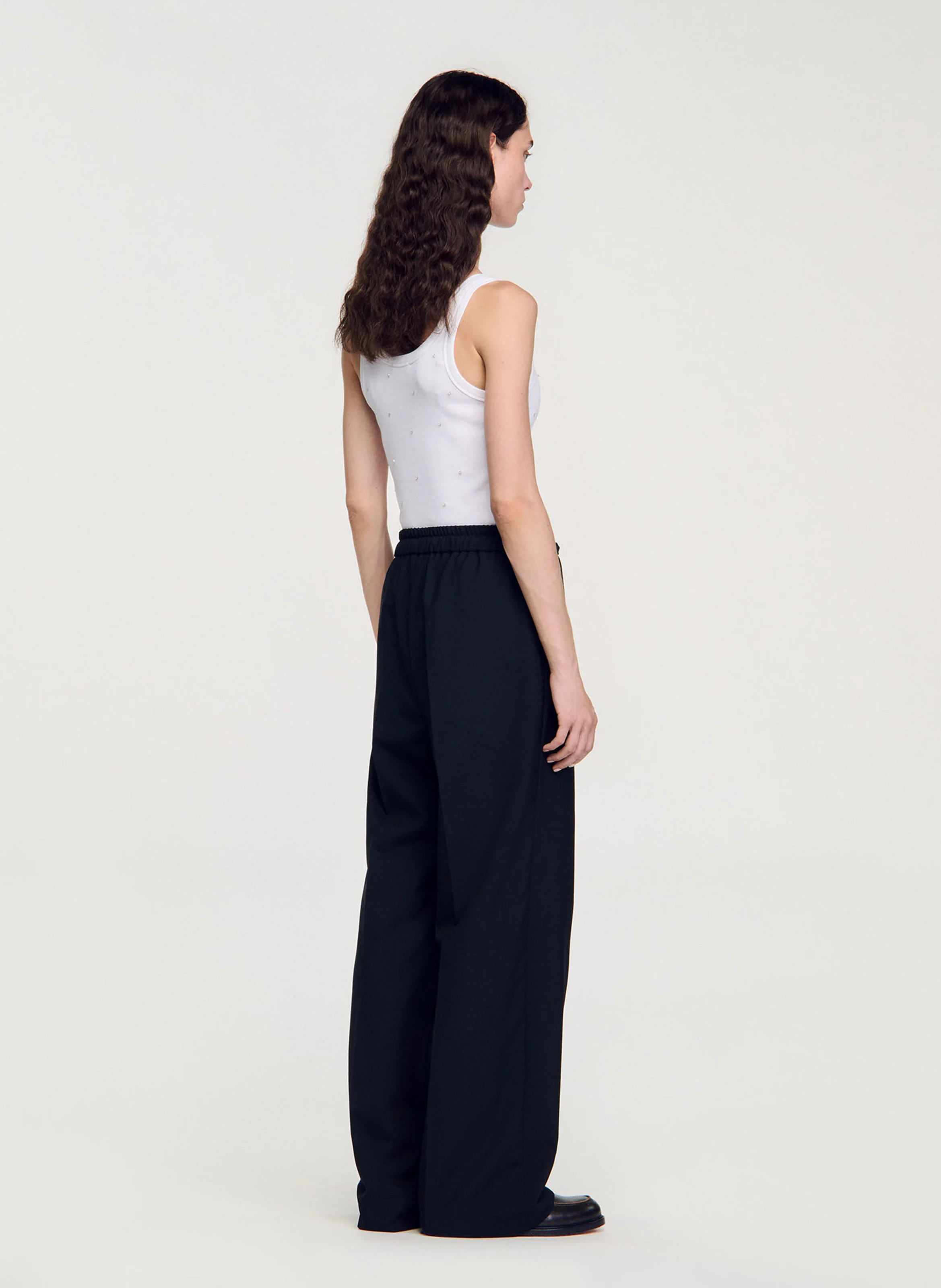 Pantalon droit en laine mélangée | Noir