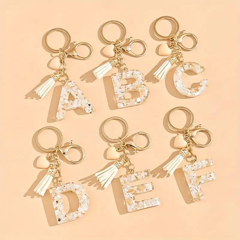 Acryl Buchstaben Schlüsselanhänger Handtaschen Accessoire mit Spaltring / Karabiner / Herz - Beige / A