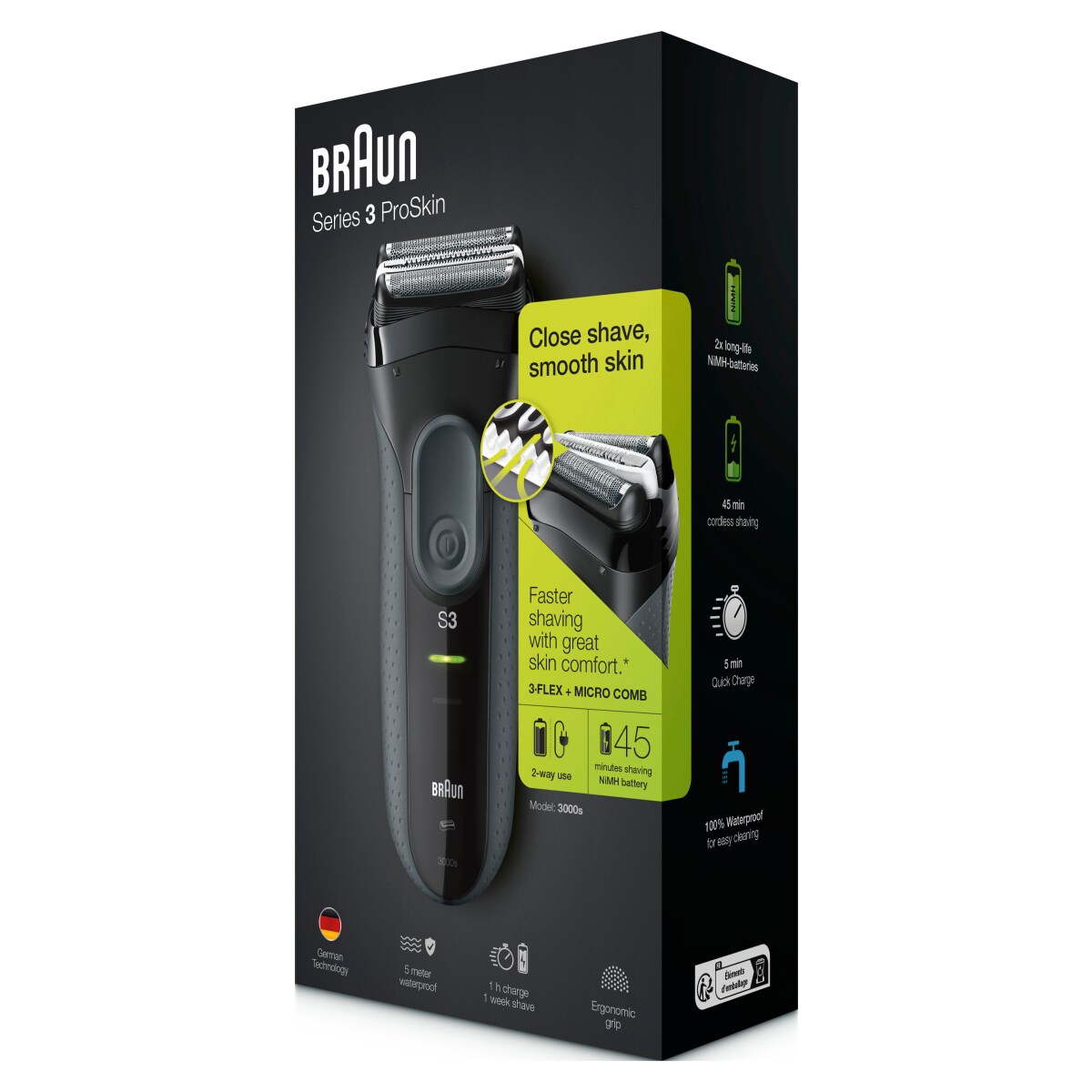 Braun Series 3 ProSkin - 3000s b Elektrorasierer, Schwarz