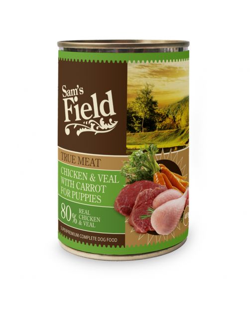 Sam's Field Blik True Meat Puppy - Hondenvoer - Kip Kalf Wortel 400 g