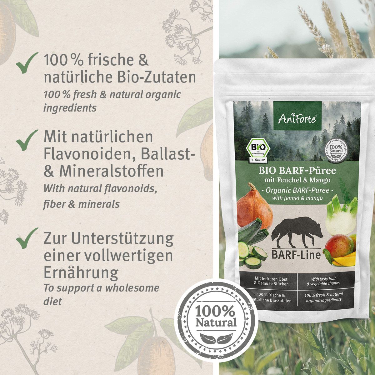 AniForte BIO BARF Püree - Fenchel & Mango 5 x 150g