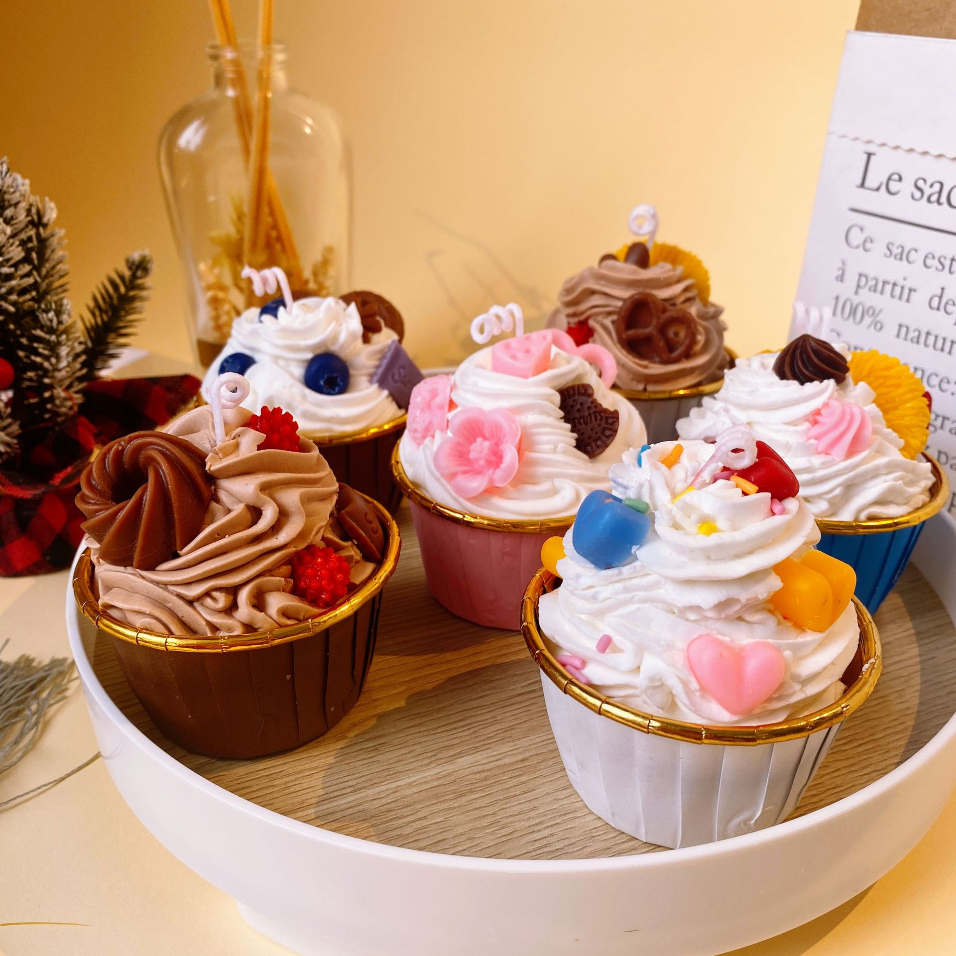 (8x7cm) Handmade Duft Kerze Aromatherapie Home Deko Cupcake Sojawachs Kerze - Rosa