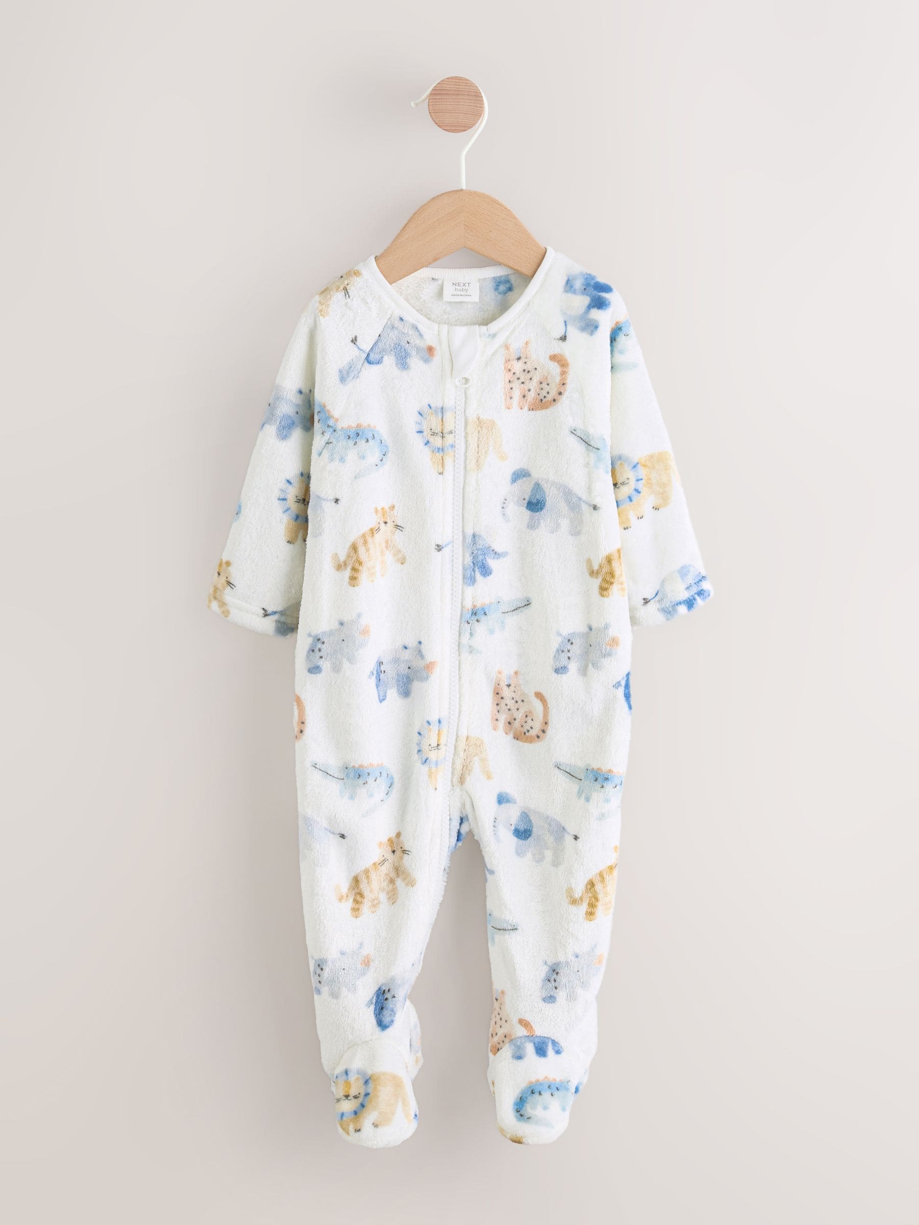 Ecru met safariprint - Fleece babypyjama
