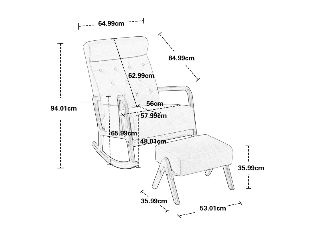 Fauteuil à bascule confortable avec ottoman, Rocking chair mousse avec rembourrage en lin, supporte 300 lb 65x85x94cm, Jaunev