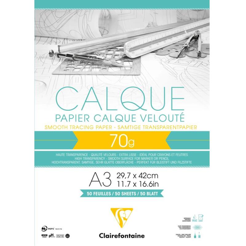 Papier Calque bloc collé 50F A3 70/75g