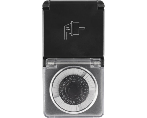 IP44 mechanische tijdschakelaar, zwart, geschikt voor buitengebruik tot 3500 W