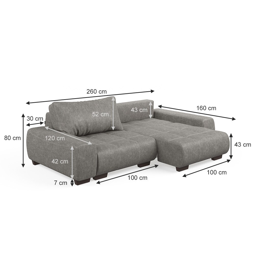VitaliSpa Sofa PERRY Schlaffunktion - Anthrazit Couch Schlafsofa Schumstoff Grau