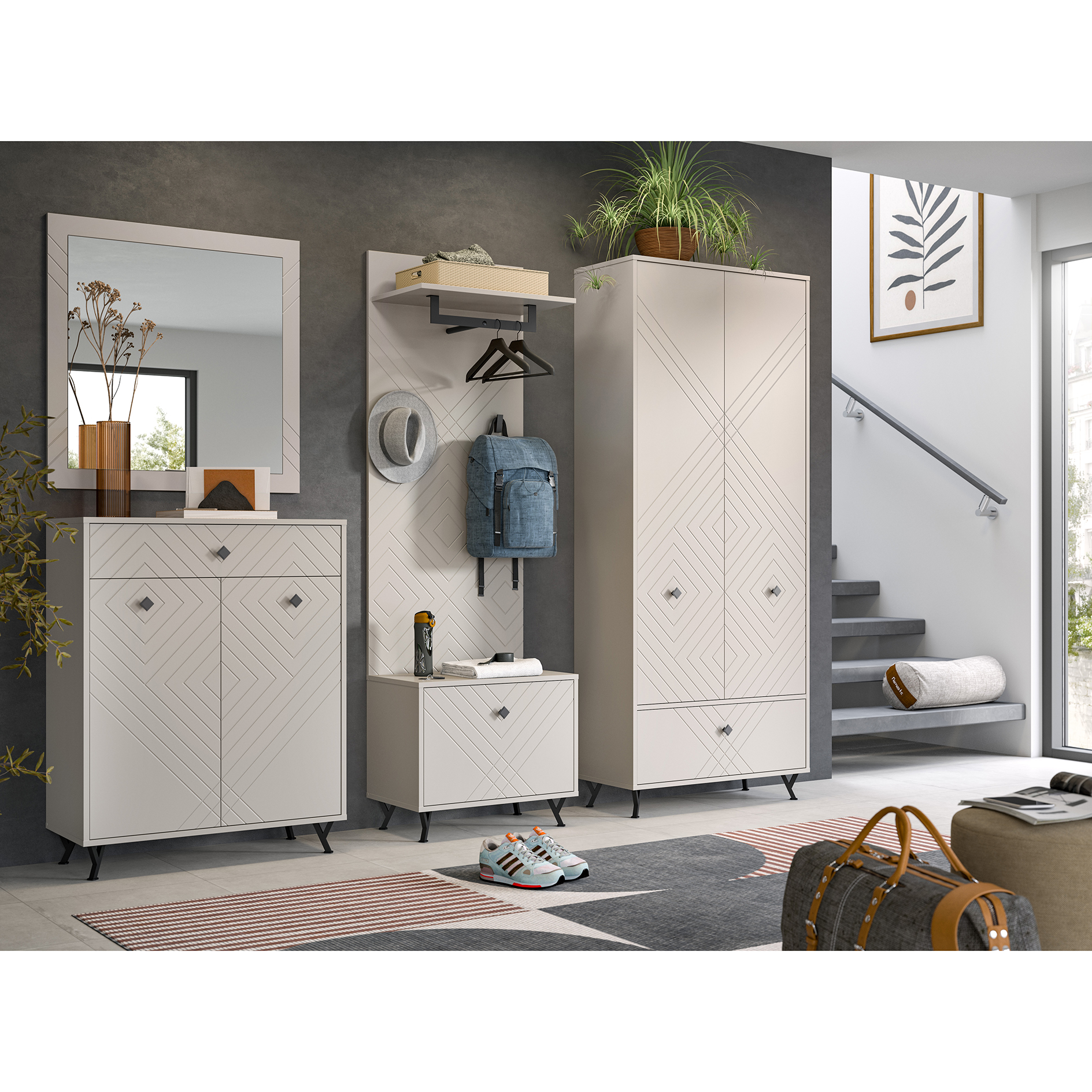 Garderobenpaneel NOTES - sandbeige matt - 2 Haken