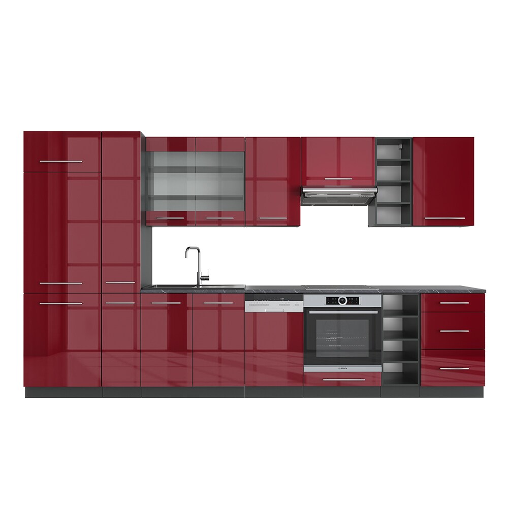 Vicco Küchenzeile Küchenblock Einbauküche 355cm Fame-Line Bordeaux Hochglanz