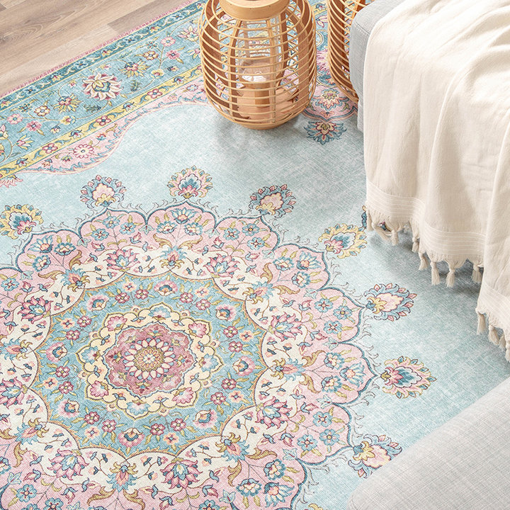 Vintage vloerkleed - Lily Medaillon Lichtblauw | Fleurig