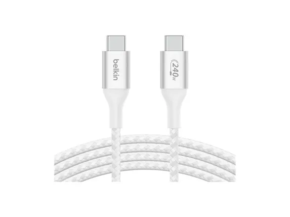 Belkin BoostCharge - USB-kabel - 24 pin USB-C (han) til 24 pin USB-C (han) - USB 2.0 - 2 m - op til 240 W strømforsyningssupport - hvid