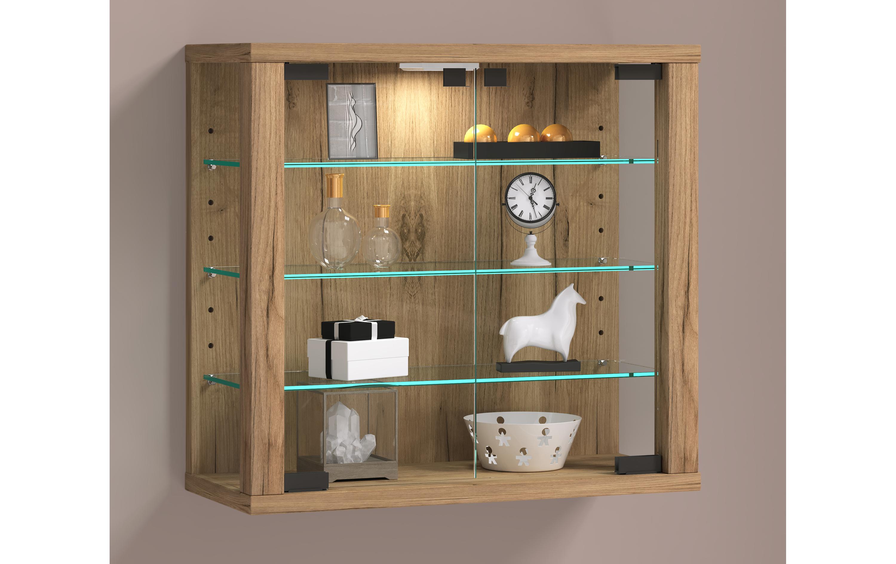 Vitrine Vitrosa S 42.6 x 39.9 cm, Honig-Eiche<br>Hängevitrine für die Wandmontage