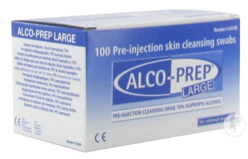 Alco-Prep Large Tampons De Nettoyage De La Peau Avant L'Injection 100 Tampons