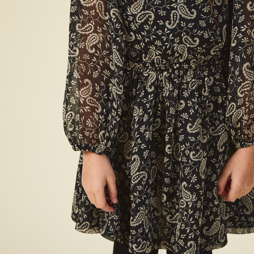 Robe imprimée à manches longues transparentes pour fille - Noir