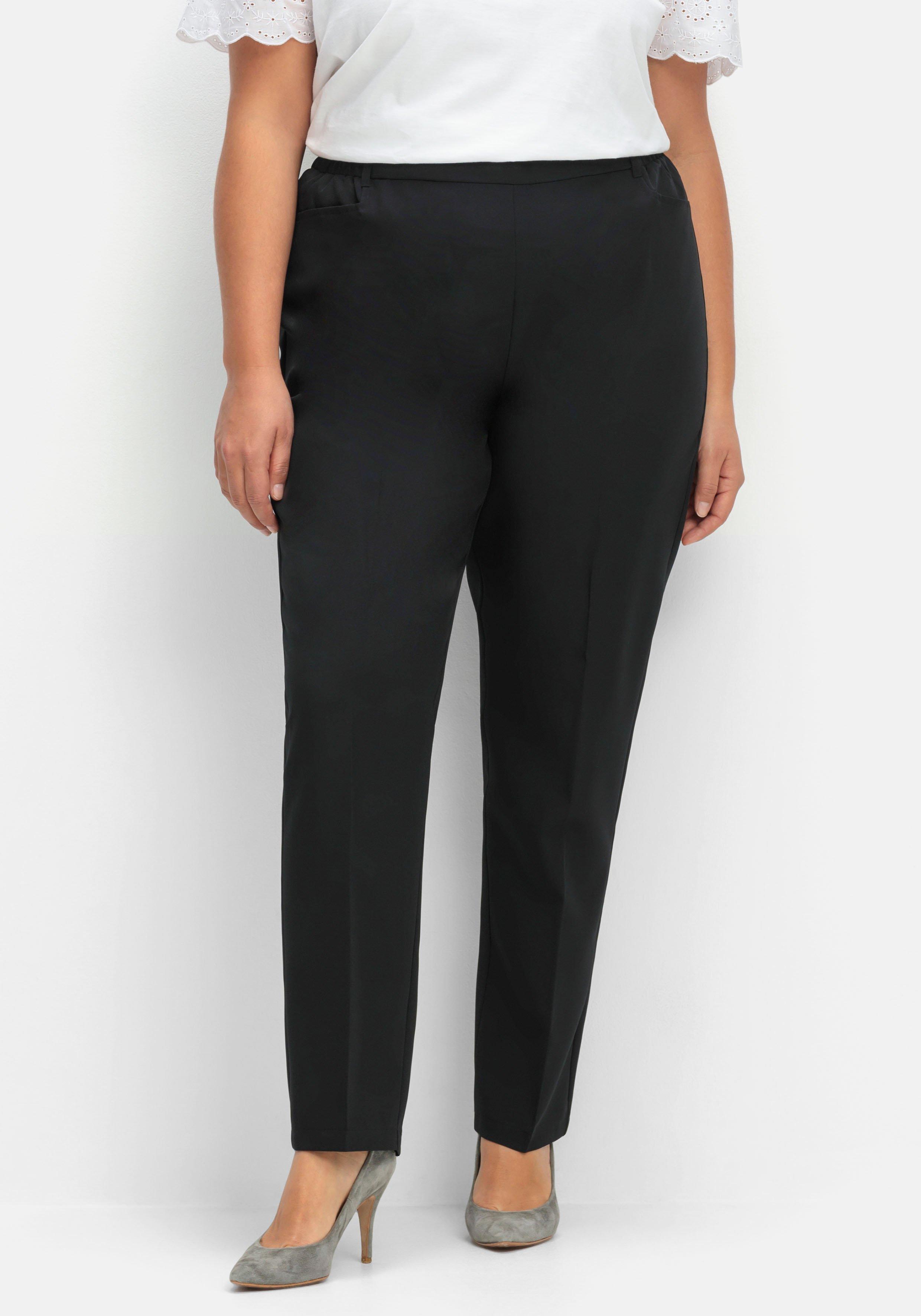 Gerade Hose mit Schlupfbund und Bügelfalten