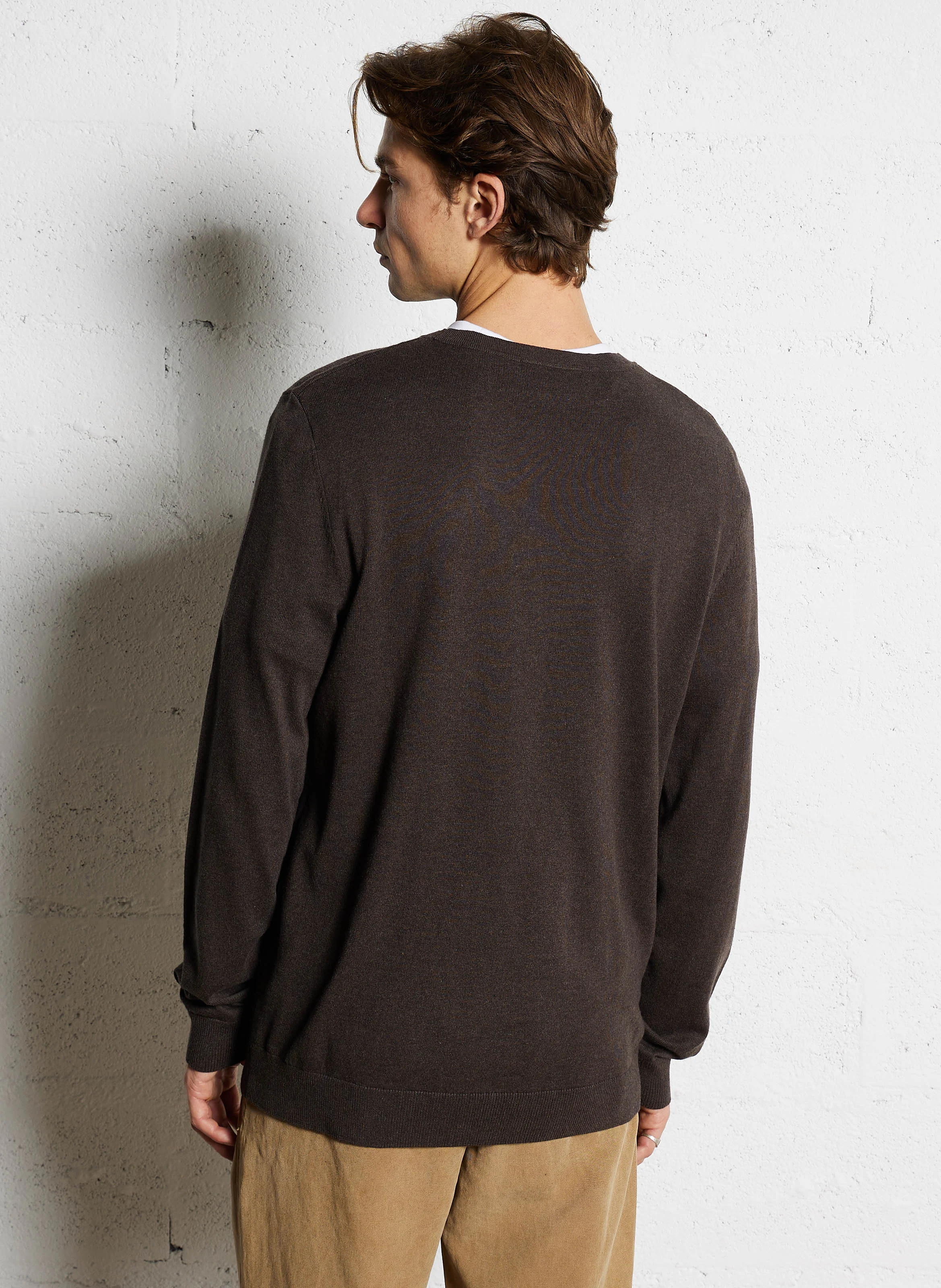 Pull col rond regular-fit en coton | Marron