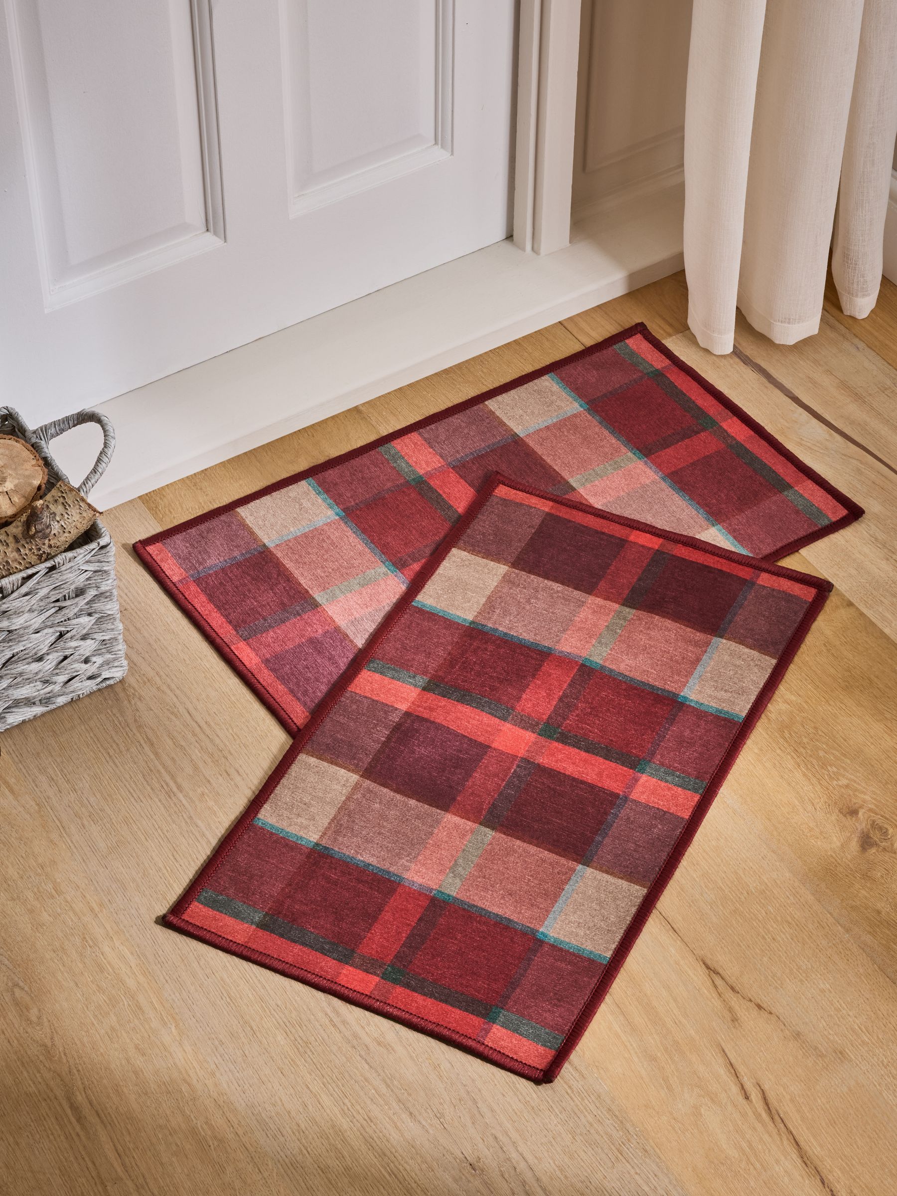Set of 2 Washable Traditional Check Doormats