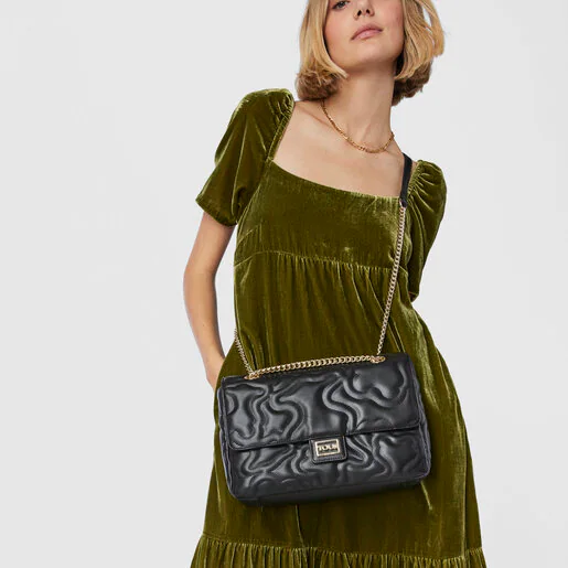 Bolsa de ombro média Kaos Dream com aba, preta