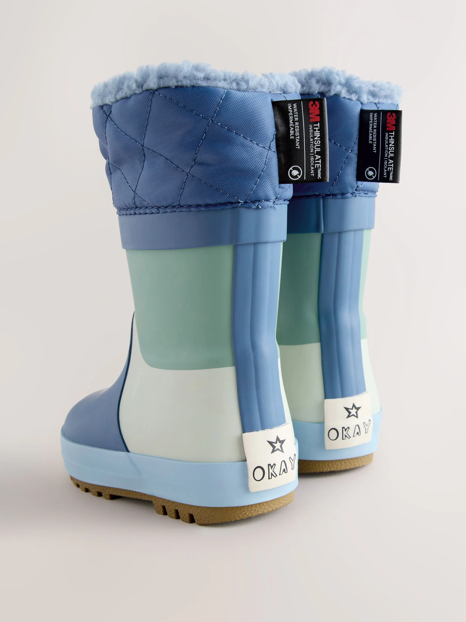 Blauw met kleurvlakken - Thinsulate™ - Gevoerde thermoregenlaarzen met boord