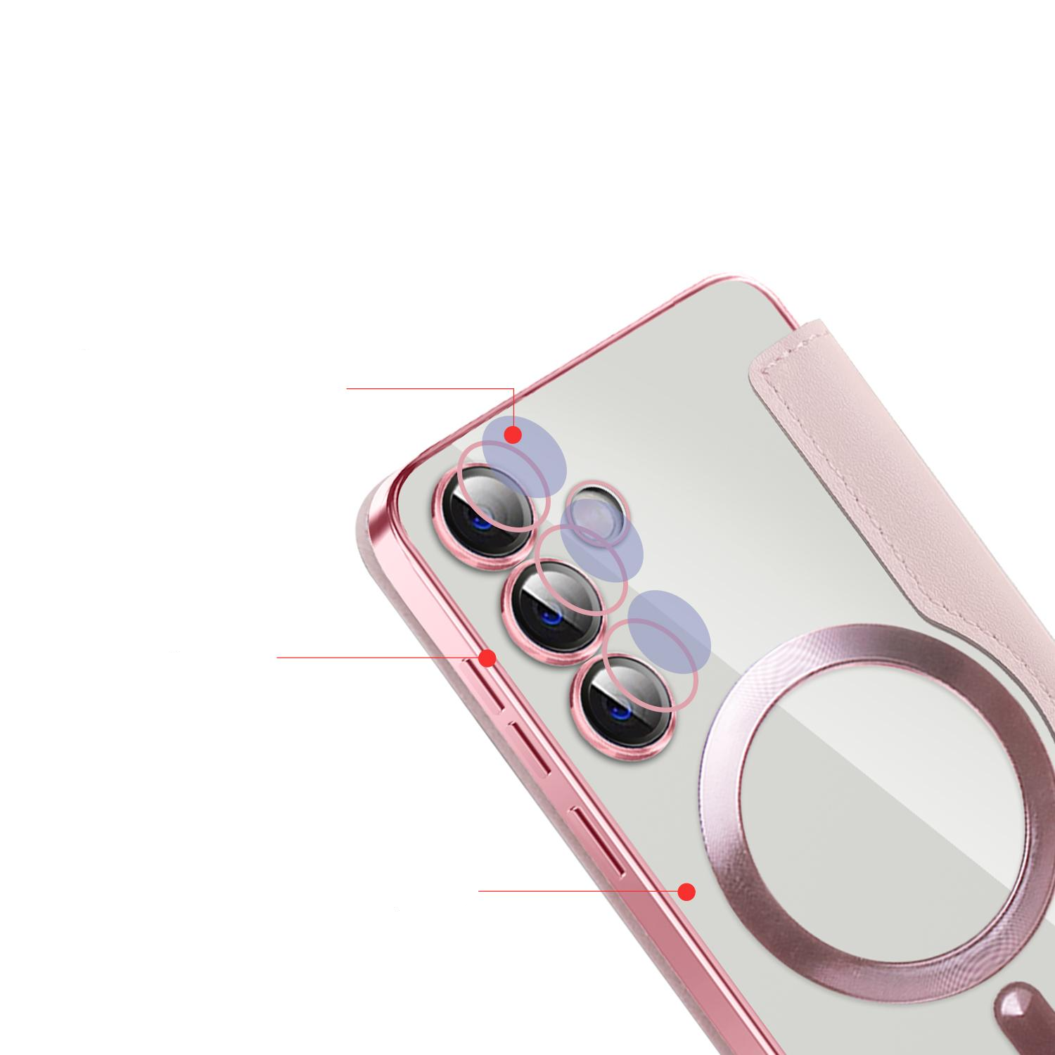 Samsung Galaxy S24 Hybrid Leder Tasche   Kunststoff Rückseite MagSafe-Modul - Rosa / Transparent